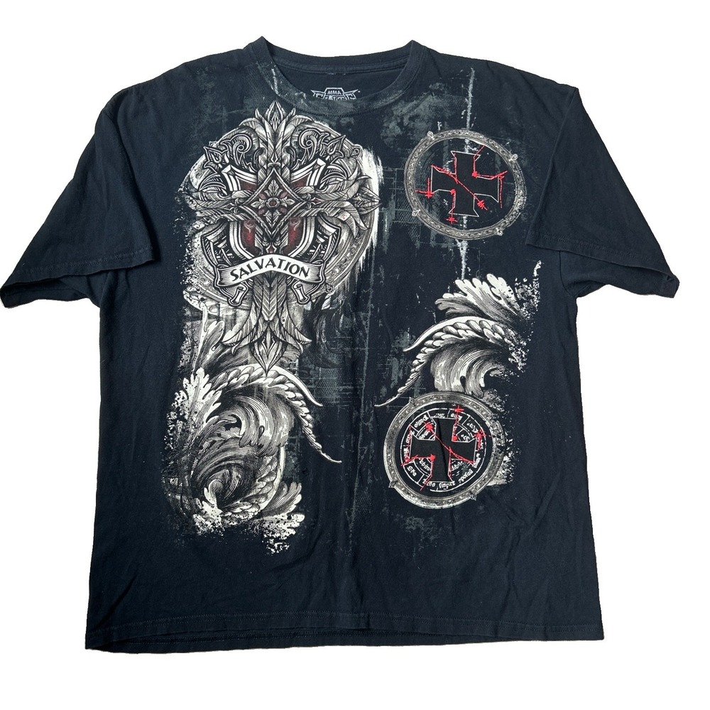 VTG Y2K MMA Elite Salvation Big Print Cross Wings AOP T-Shirt XL